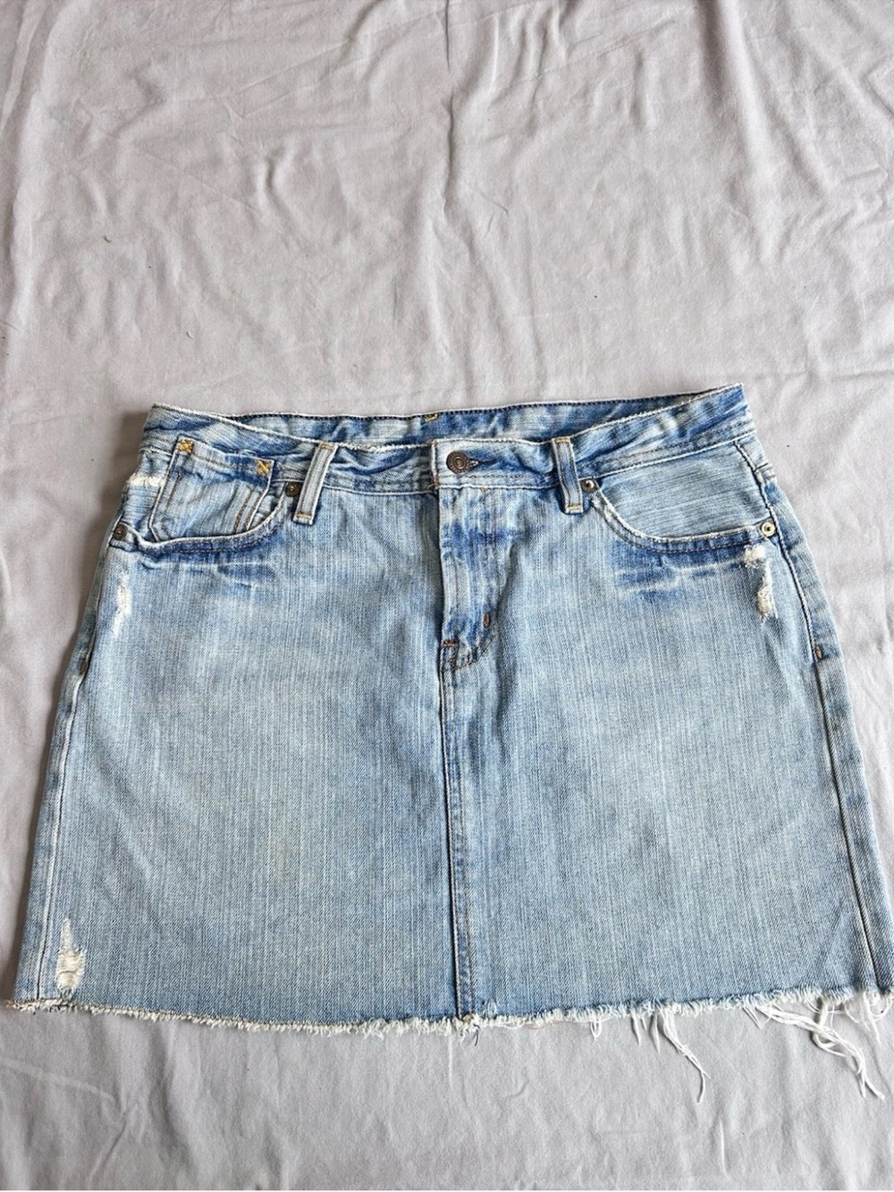 Ralph Lauren Denim Distressed Raw Hem Gigi Mini Skirt Size 10 100% Cotton
